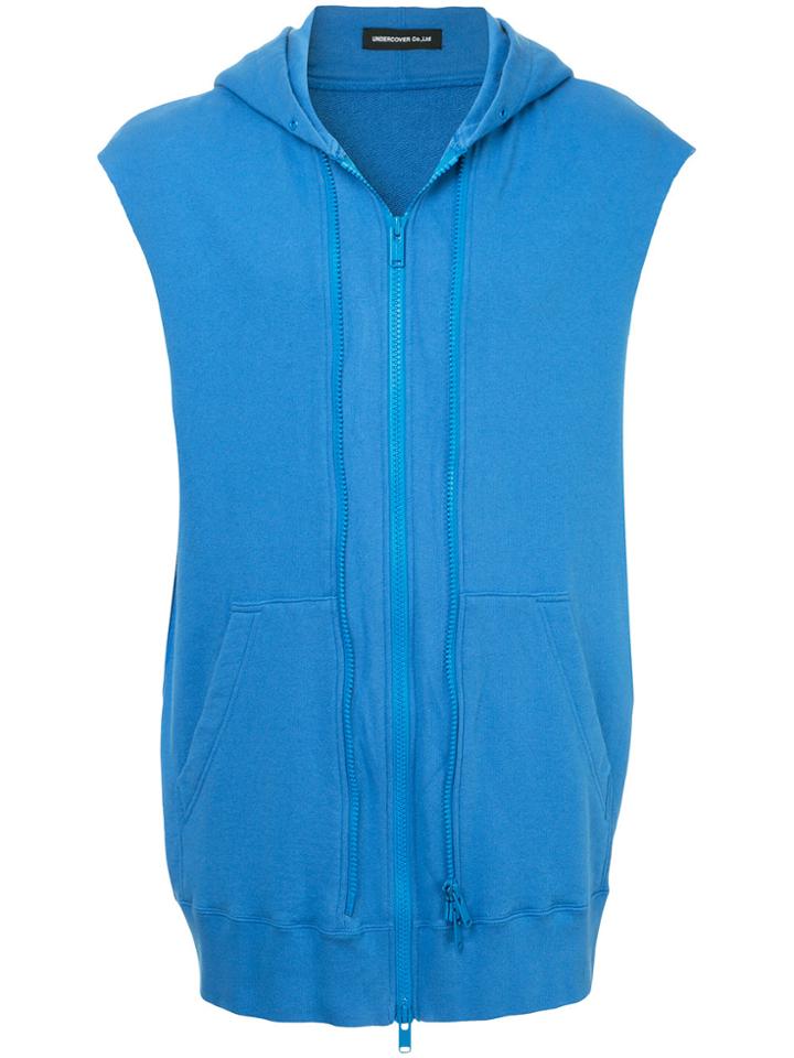 Undercover Back Print Sleeveless Hoodie - Blue