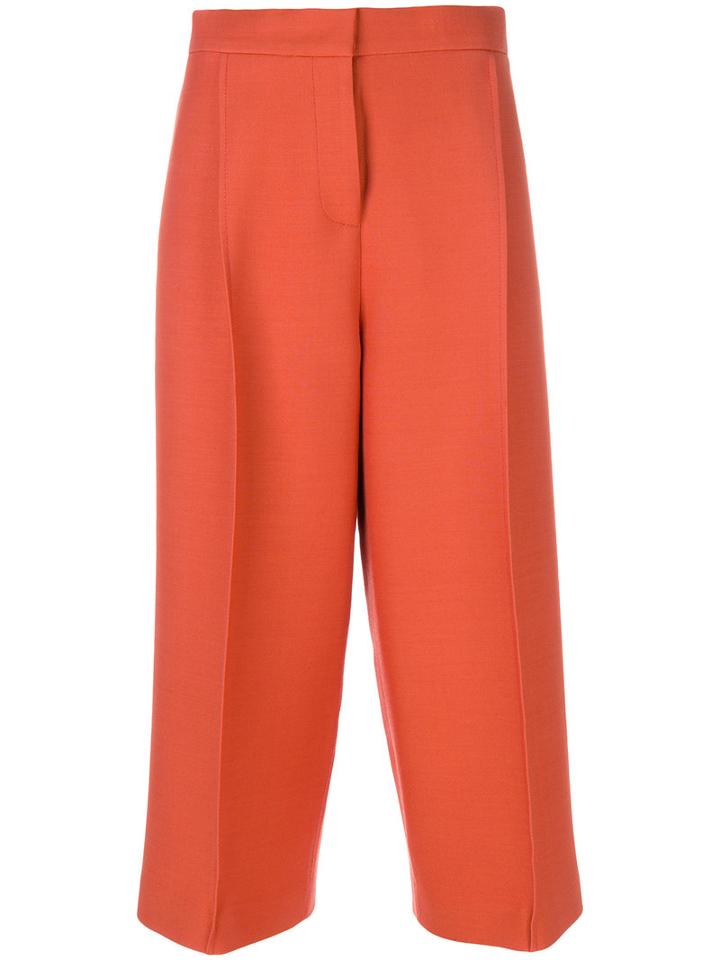 Fendi - Cropped Tailored Trousers - Women - Silk/wool - 38, Yellow/orange, Silk/wool