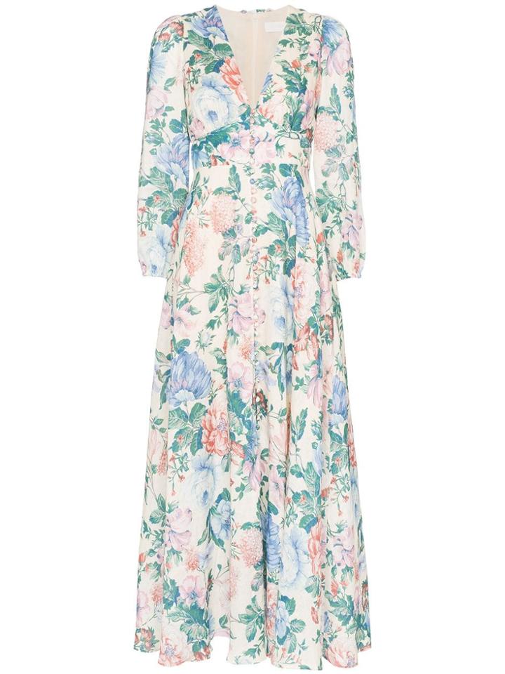 Zimmermann Verity Plunge Floral Print Dress - Multicolour