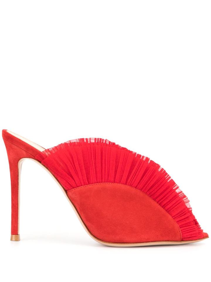Gianvito Rossi Ruffle Trim Mules - Red