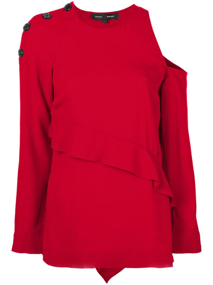 Proenza Schouler Cut-out Shoulder And Frill Detail Sweater - Red