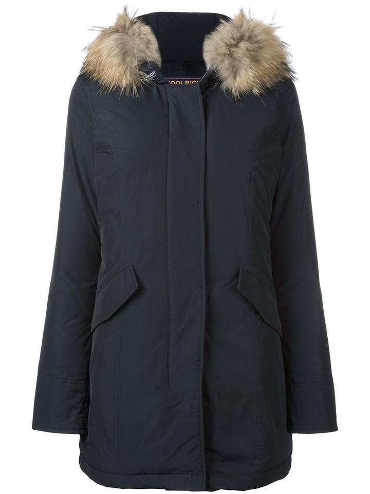 Woolrich Hooded Padded Parka, Women's, Size: Medium, Blue, Feather Down/nylon/polyester/racoon Fur