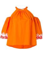 Peter Pilotto Embroidered Tiered Sleeve Blouse, Women's, Size: 10, Yellow/orange, Cotton