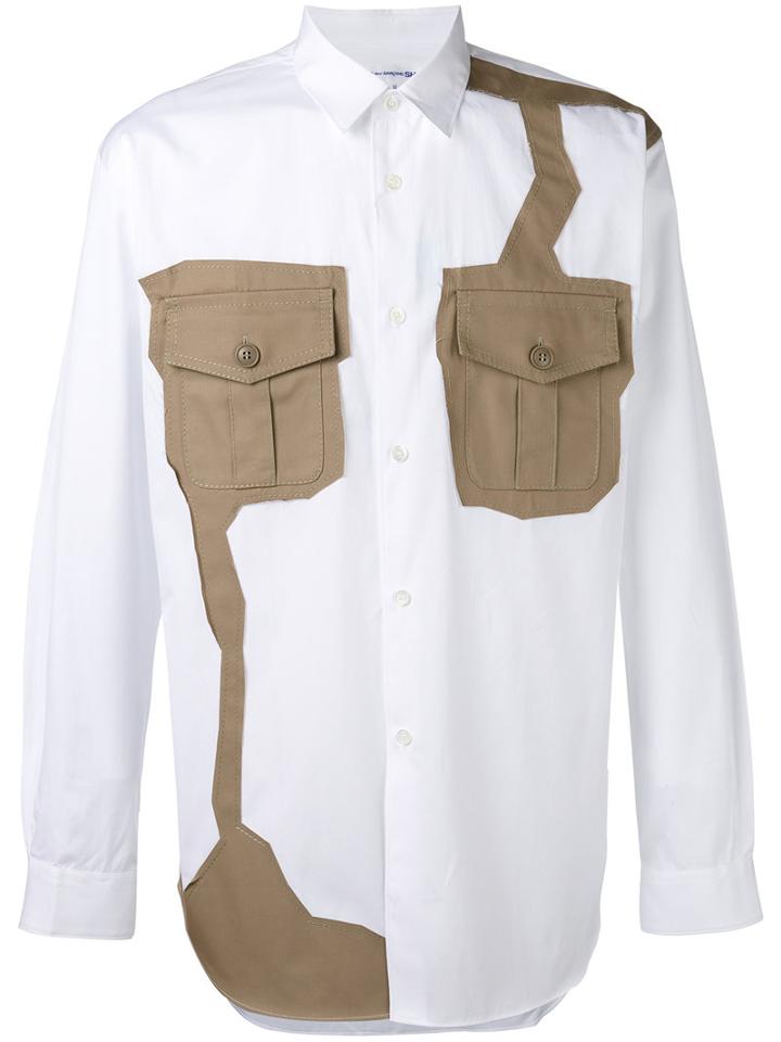 Comme Des Garçons Shirt Contrast Patch Shirt, Men's, Size: Large, White, Cotton