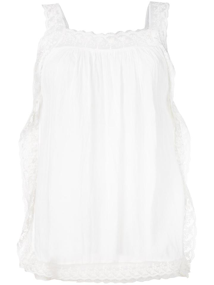 Mes Demoiselles Sheer Embroidered Trim Blouse - White