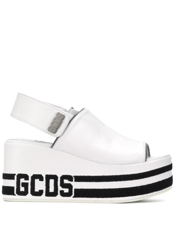 Gcds Branded Platform Sandals - White