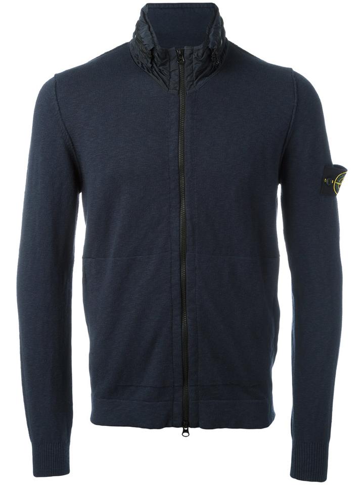 Stone Island High Neck Zipped Sweatshirt, Men's, Size: Large, Blue, Cotton/polyamide/polyurethane Resin