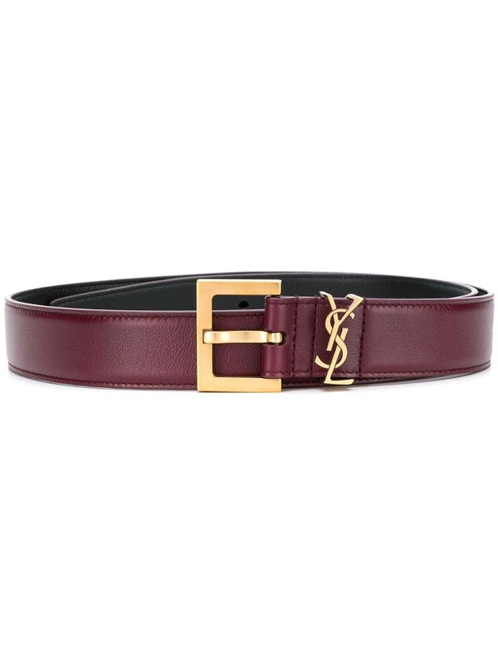Saint Laurent Logo Plaque Detail Belt - Red