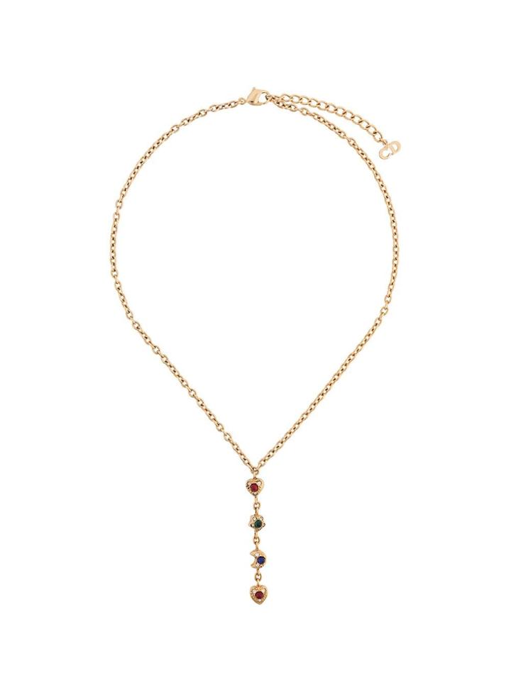 Christian Dior Vintage Jewel Coloured Drop Necklace - Metallic