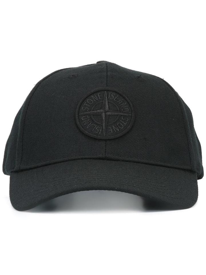 Stone Island Logo Patch Cap, Men's, Size: Large, Black, Polyester/wool