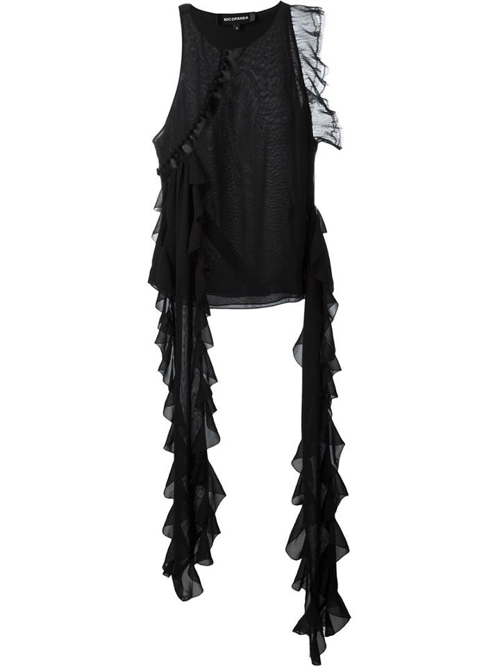 Nicopanda Tulle Ruffle Detail Top, Women's, Size: Xs, Black, Polyester