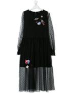 Monnalisa Teen Patch Polka Dot Dress - Black