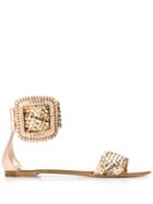 Casadei Metallic Woven Sandals - Gold