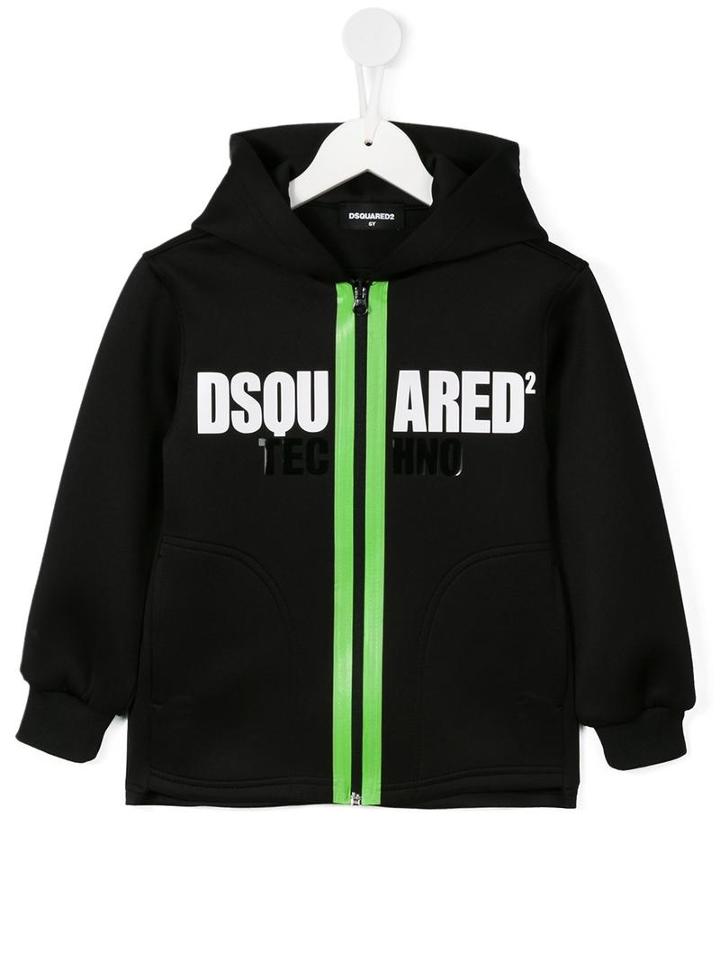 Dsquared2 Kids Logo Neoprene Zip Hoodie, Boy's, Size: 12 Yrs, Black