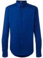 Versus Embroidered Logo Shirt, Men's, Size: 48, Blue, Cotton/spandex/elastane/polyester
