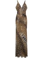 Saint Laurent Sleeveless V-neck Sheer Leopard Print Dress - Brown