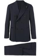 Gabriele Pasini Double-breasted Suit, Men's, Size: 50, Blue, Cotton/polyester/spandex/elastane/wool