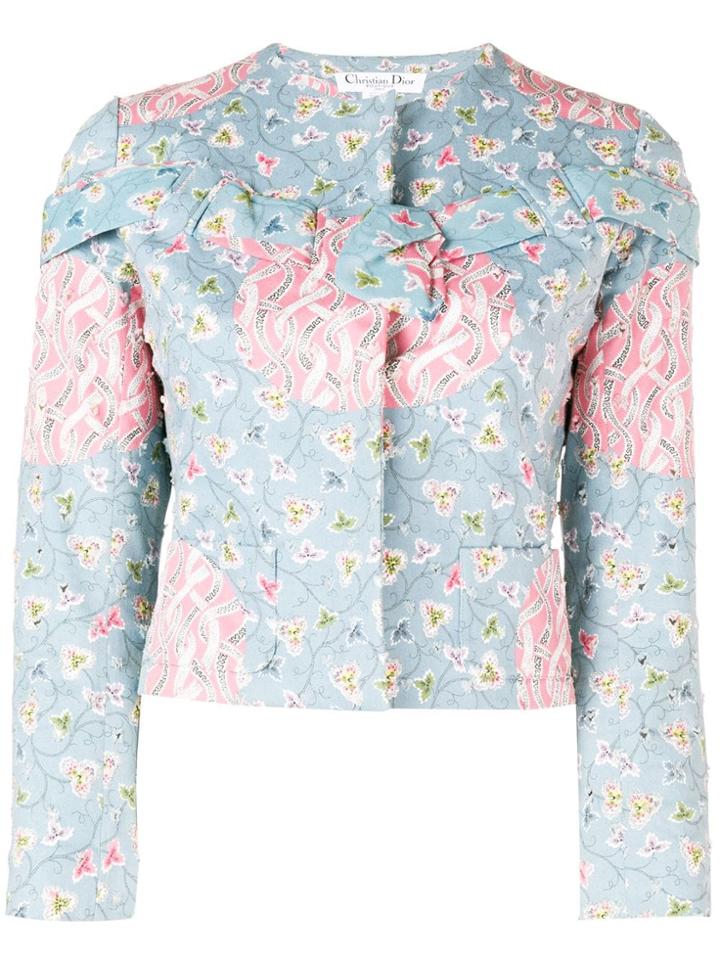 Christian Dior Vintage Abstract Print Collarless Jacket - Blue