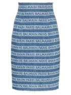 Balmain Denim Logo High-waisted Skirt - Blue