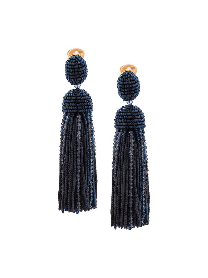 Oscar De La Renta Beaded Tassel Clip-on Earrings - Blue