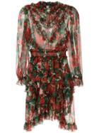 Dolce & Gabbana Hydrangea Ruffled Sheer Dress - Red