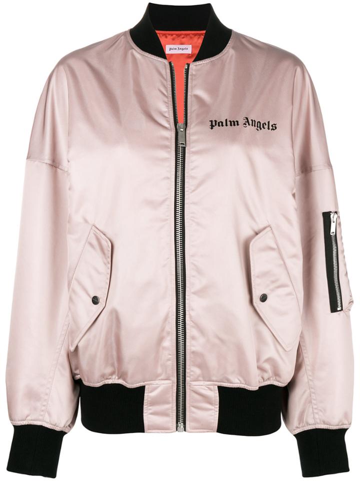 Palm Angels Printed Logo Bomber Jacket - Pink & Purple