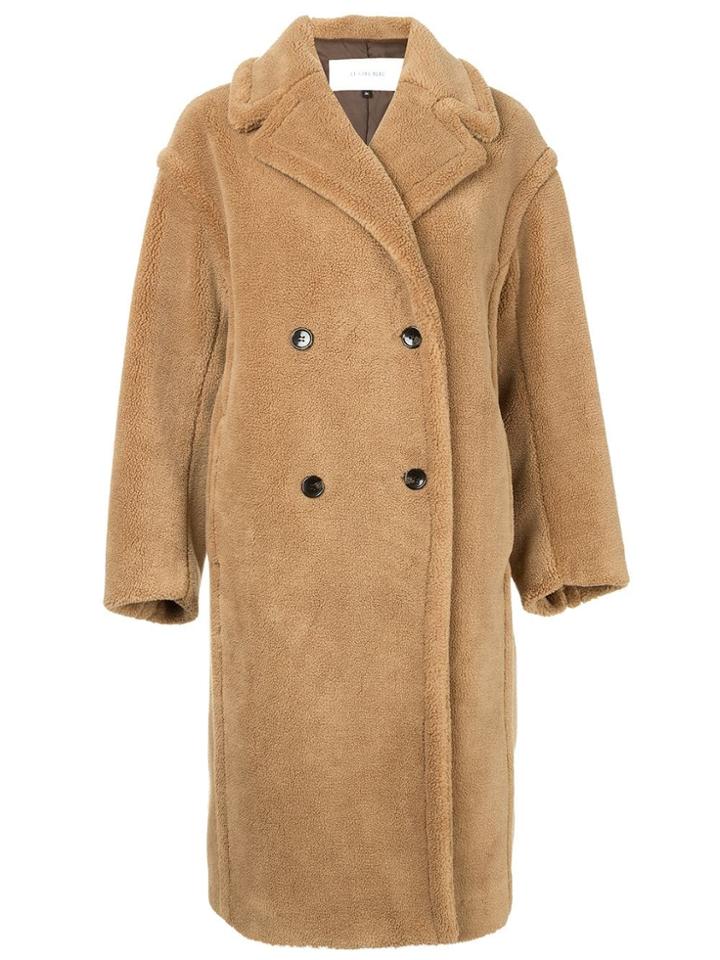 Le Ciel Bleu Shearling Double Breasted Coat - Brown