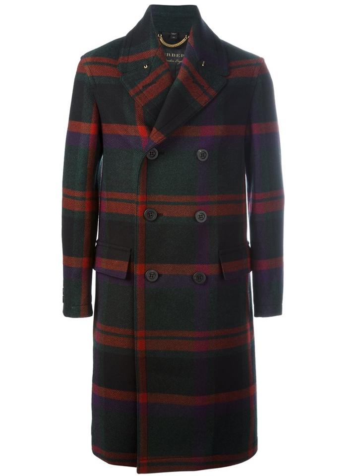 Burberry Checked Coat, Men's, Size: 48, Blue, Cupro/wool