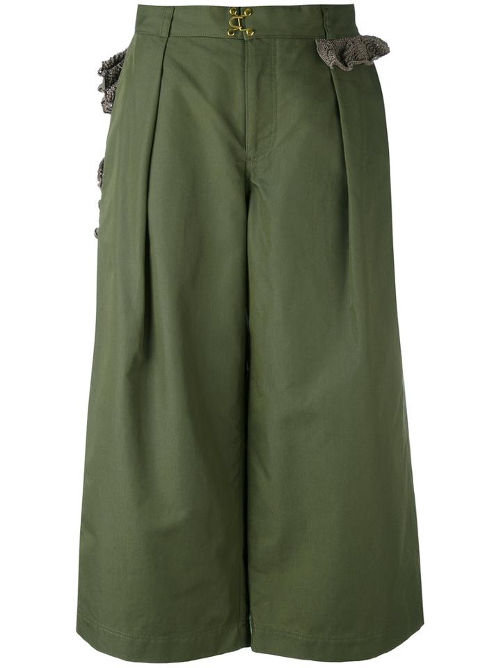 Kolor - Cropped Wide Leg Trousers - Women - Cotton/nylon/polyester - 2, Green, Cotton/nylon/polyester