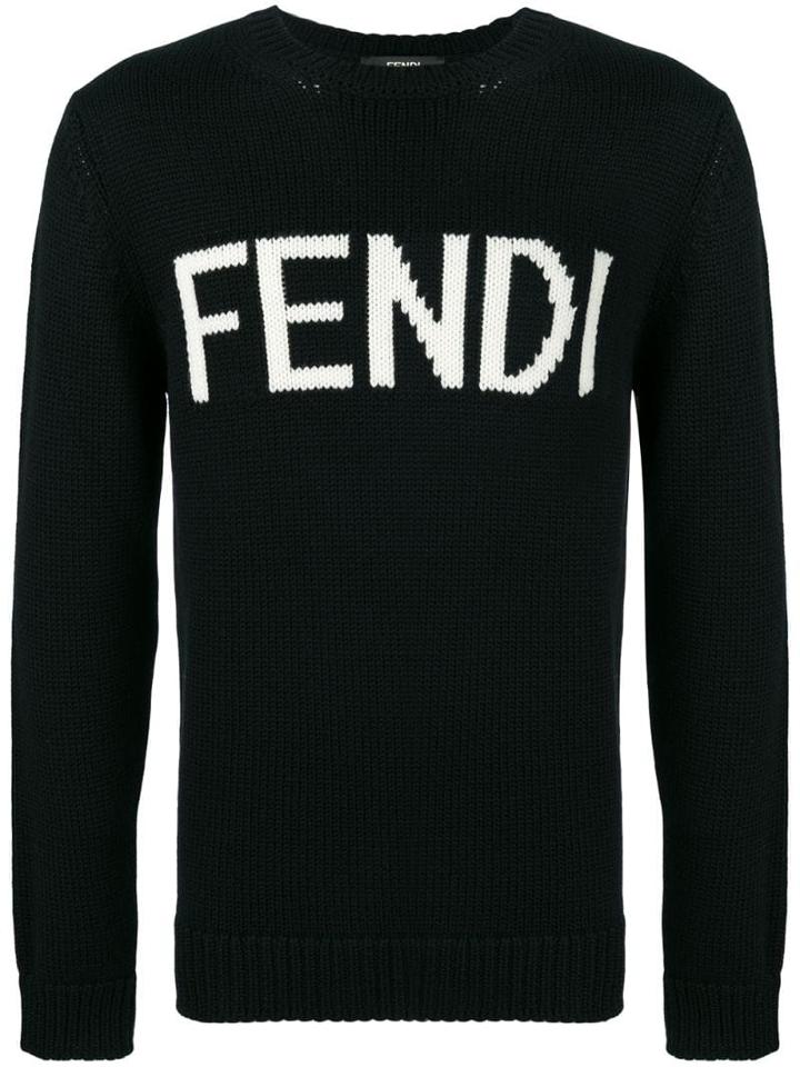 Fendi Virgin Wool Logo Sweater - Black