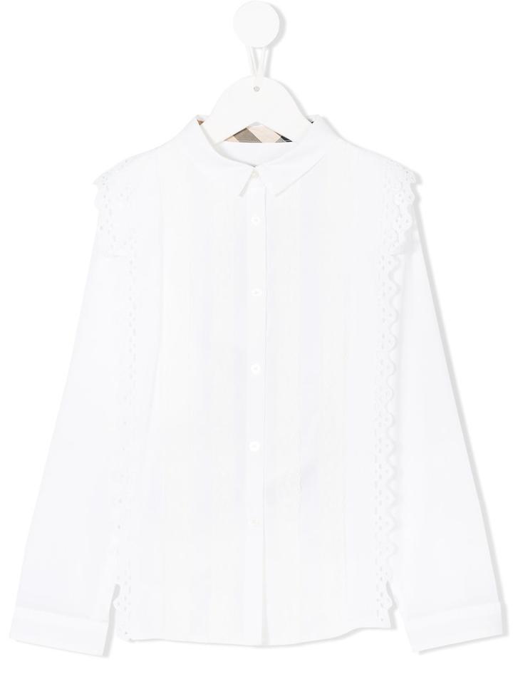 Burberry Kids - Scallop Pleated Trim Shirt - Kids - Cotton/spandex/elastane - 12 Yrs, White