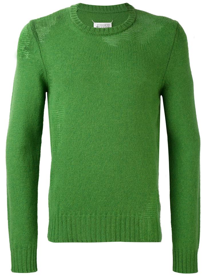 Maison Margiela - Distressed Knit Sweater - Men - Wool - S, Green, Wool