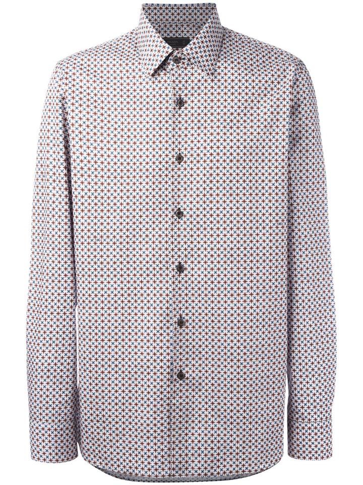Prada Tile Print Shirt, Men's, Size: 43, White, Cotton