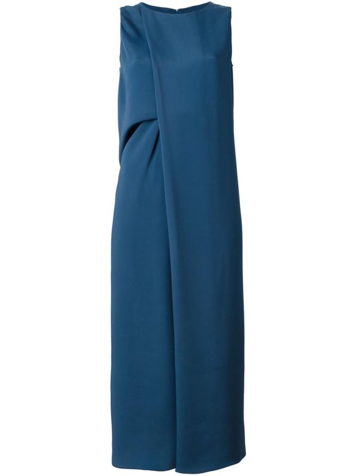 Maison Margiela Front Pleat Midi Dress, Women's, Size: 40, Blue, Acetate/silk/polyamide/silk