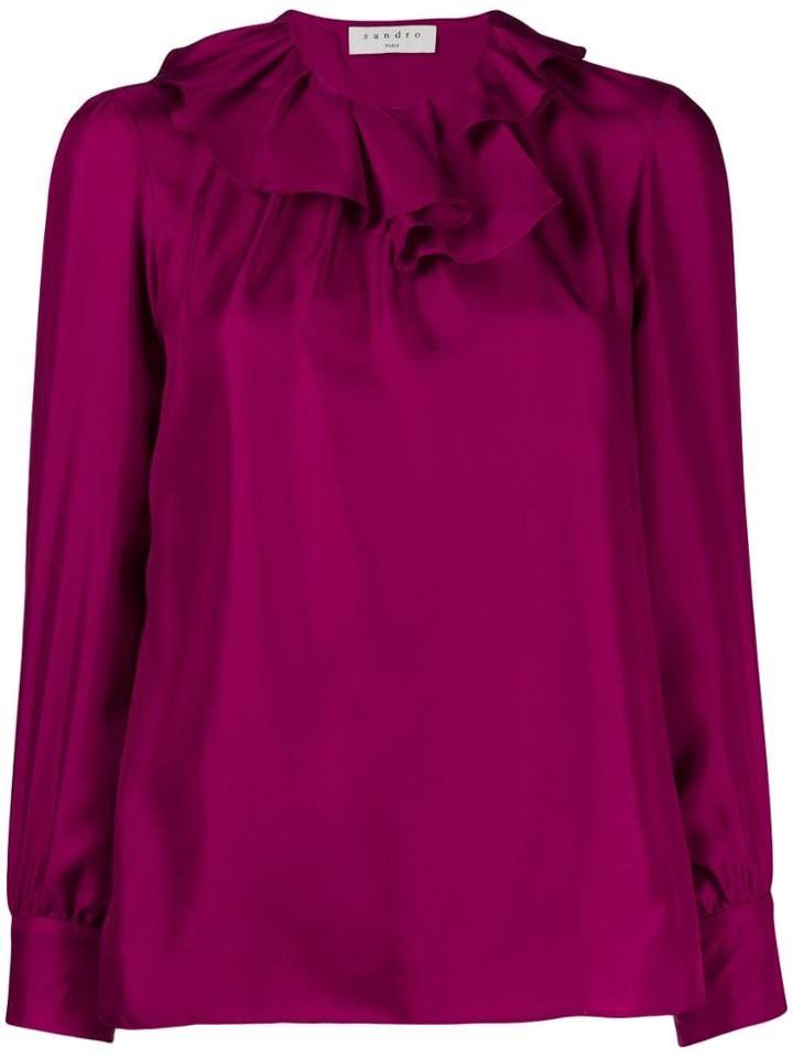 Sandro Paris Ruffled Neck Blouse - Purple