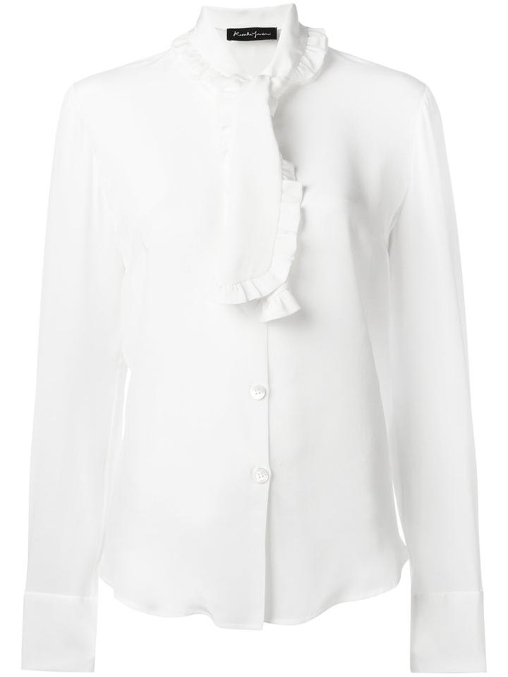 Rossella Jardini Ruffle Trim Pussybow Shirt, Size: 42, White, Silk