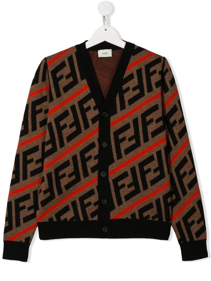 Fendi Kids Teen Ff Diagonal Stripe Cardigan - Brown