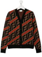 Fendi Kids Teen Ff Diagonal Stripe Cardigan - Brown