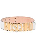 Moschino White Leather Belt With Gold Logo