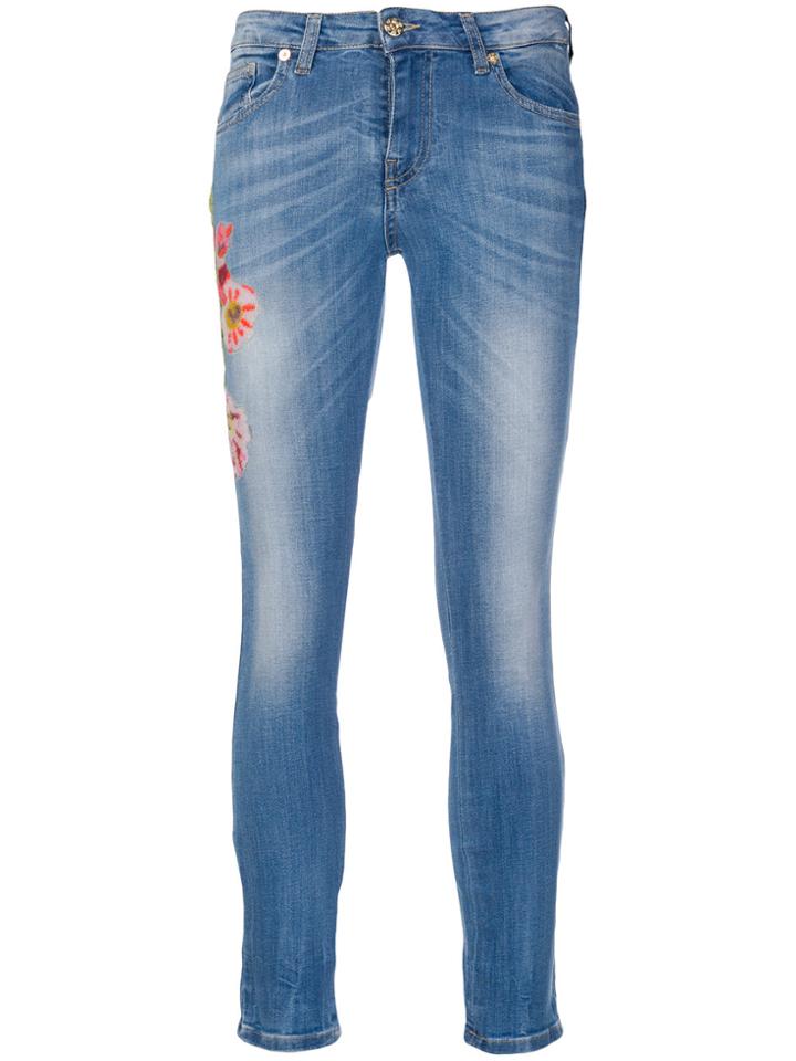 Blumarine Cropped Floral Sequinned Jeans - Blue
