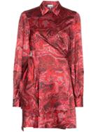 Ganni Printed Wrap Mini Dress - Red