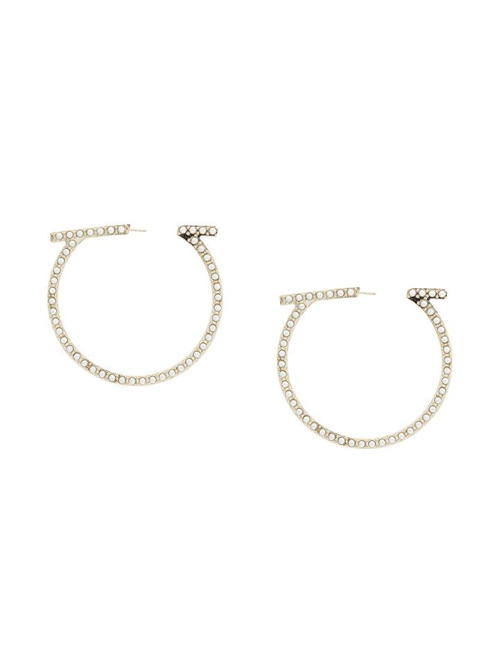 Salvatore Ferragamo Gancio Pearl Embellished Earrings - Metallic