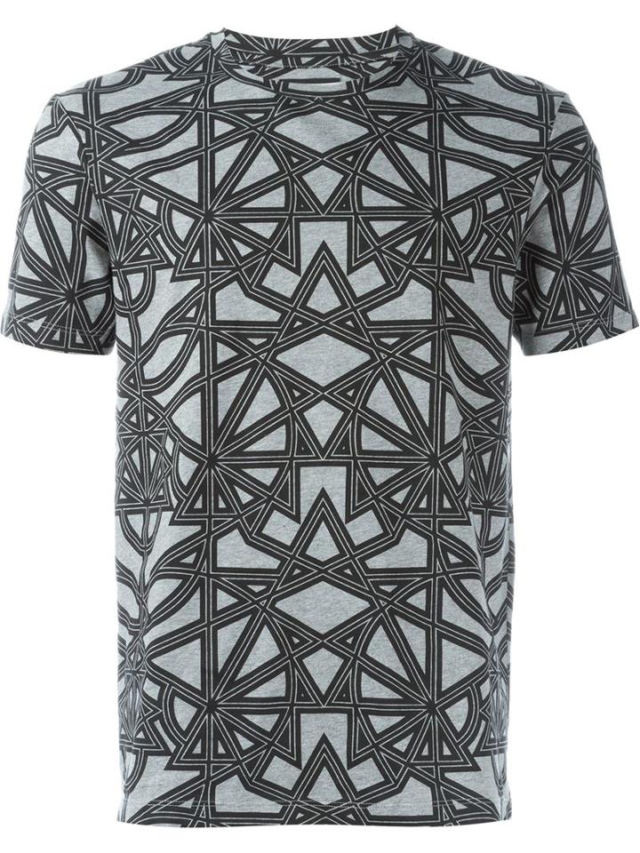 Les Hommes Geometric Print T-shirt, Men's, Size: L, Grey, Cotton
