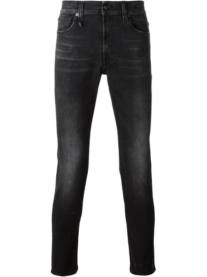 R13 Slim Washed Jeans, Men's, Size: 33, Black, Cotton/polyester/spandex/elastane/calf Leather
