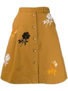Tory Burch Embroidered Denim Skirt - Brown