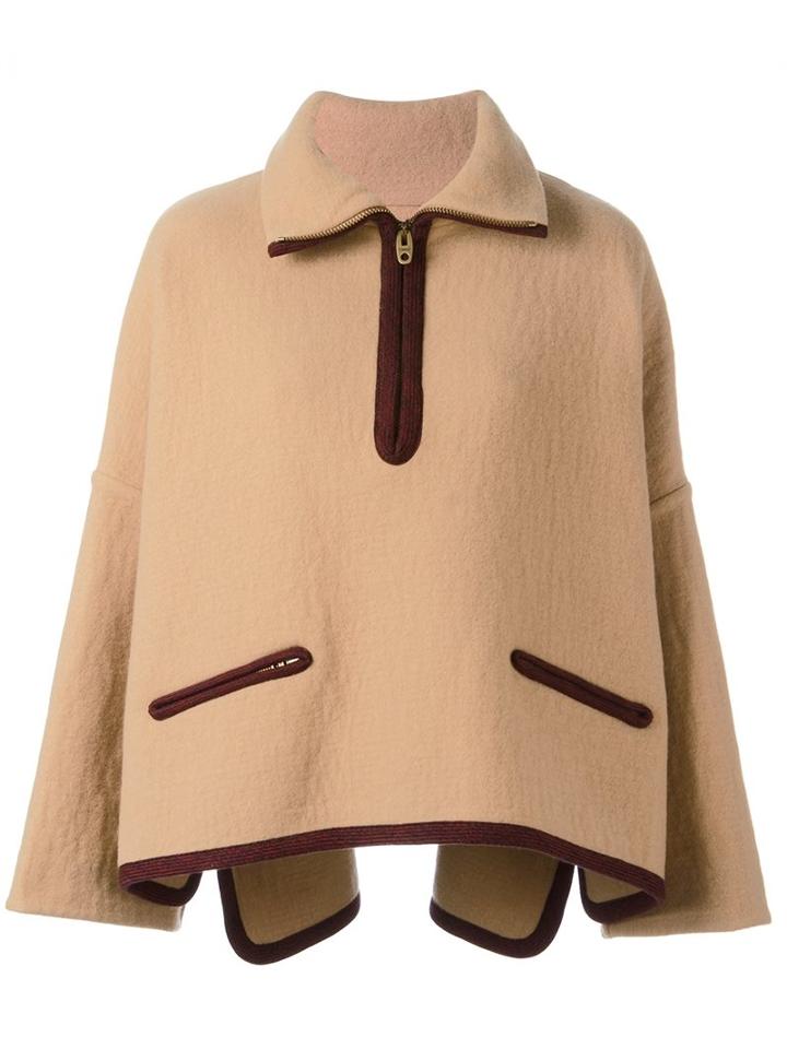 Chloé Oversized Zipped Jacket, Women's, Size: 34, Nude/neutrals, Cotton/cashmere/virgin Wool