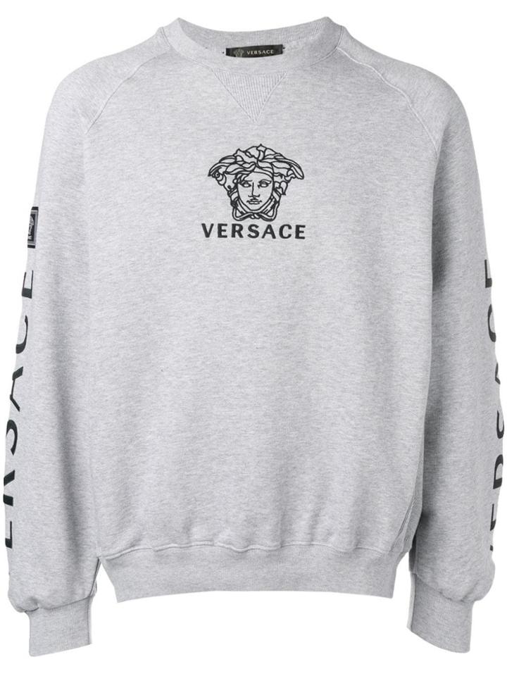 Versace Logo Embroidered Sweatshirt - Grey
