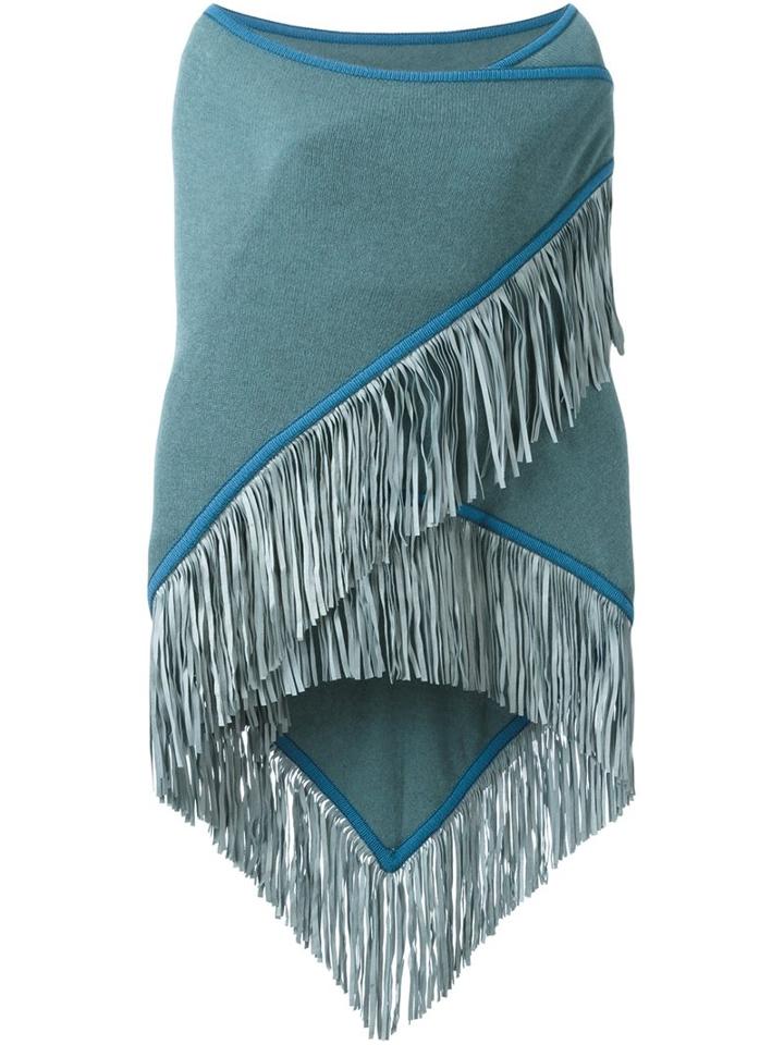 Antonia Zander 'fransenschal' Poncho, Women's, Green, Leather/cashmere