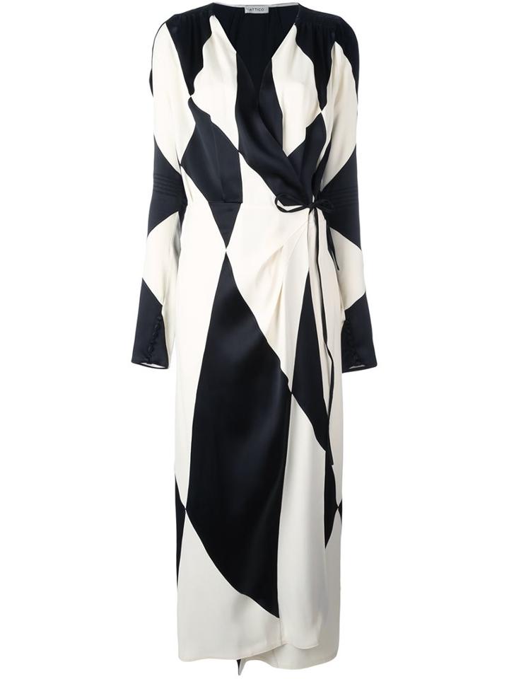 Attico Diamond Print Wrap Dress, Women's, Size: 2, Black, Acetate/viscose