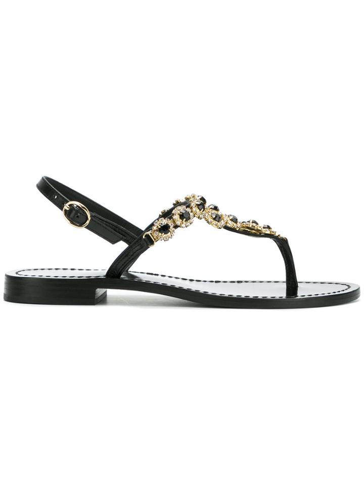 Twin-set Embellished Thong Sandals - Black